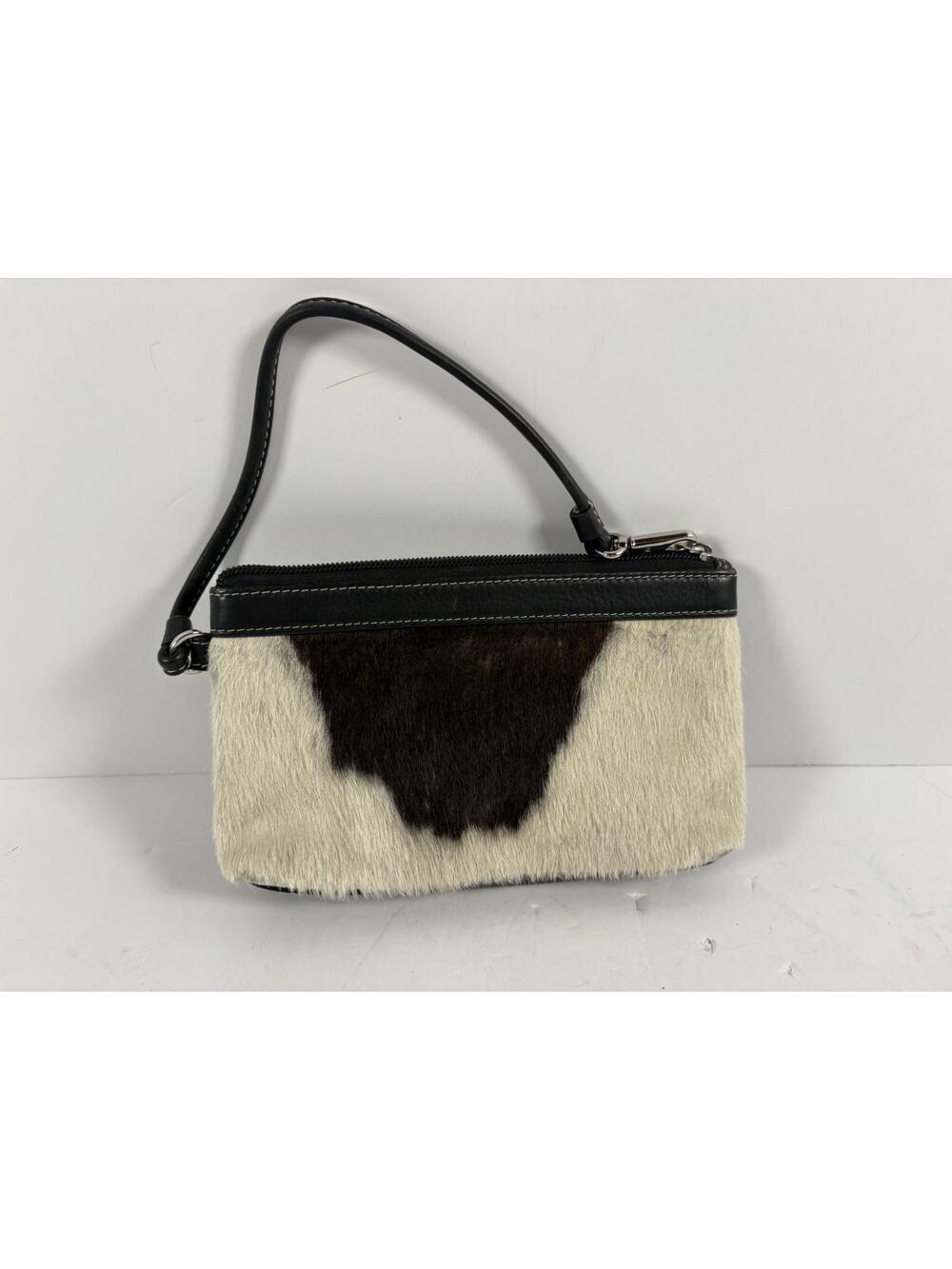 Overland Cowhide Cow Print Haircalf Crossbody Bag Black White Leather Small 10”